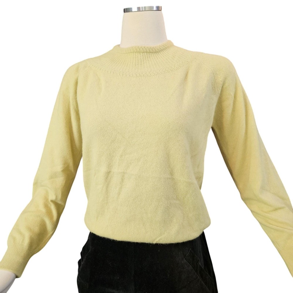 Vintage 70s Garland Dreamspun Yellow Knit Mock Neck Sweater Back Zip Raglan